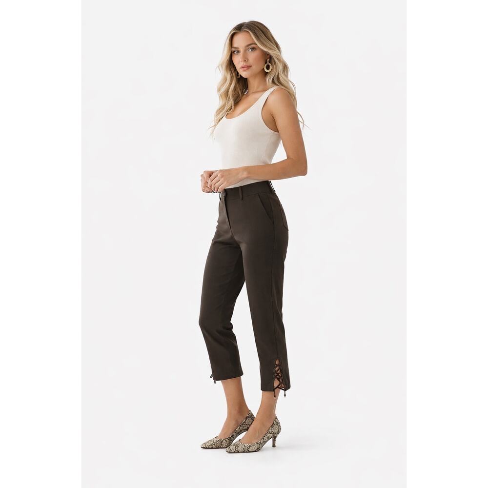 Brown Capri Pants + Leather Cuff Quiet Luxury Coastal Chic Office  S full outfit